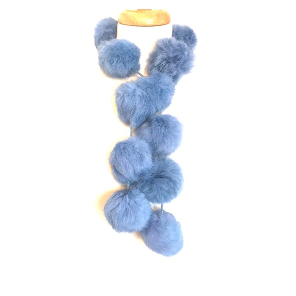 Accessories - Light Winter Blue, genuine angora pom pom scarf